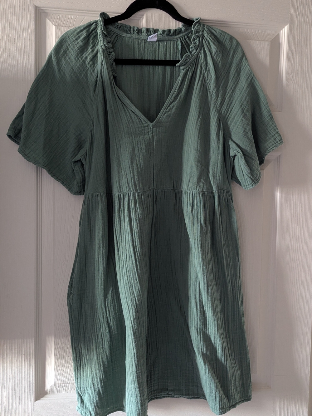 Old Navy Sage Green Gauze Top with Ruffle Neck